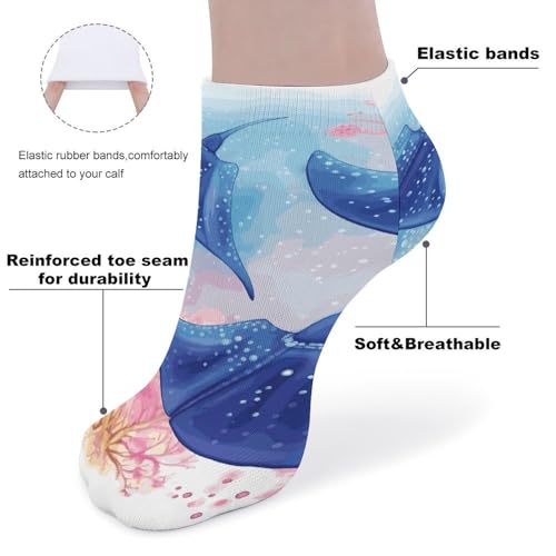 5 Pairs of Cotton Ankle Socks for Women Men Sea Animals Stingrays Low Cut Socks for Running Hiking No Show Athletic Sock3