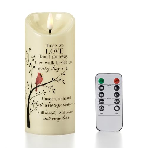 MULCHUM Memorial Flameless LED Candle with Remote Sympathy Gift for Loss of Loved One Battery Operated Candles Cardinal Remembrance Gift for Funeral Grief Prayers