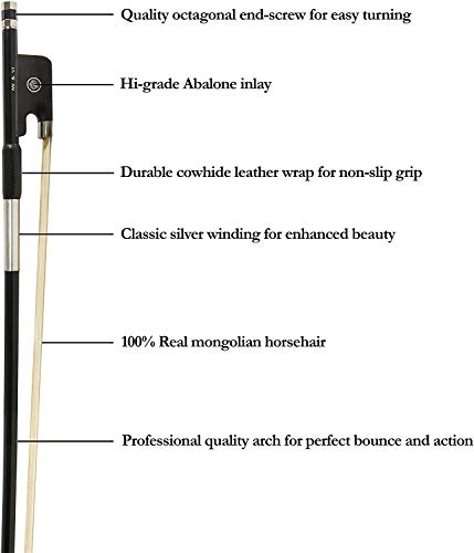Mi&Vi Classic Carbon Fiber Cello Bow (Size 3/4) With Rosin And Bow Soft Bag Included - Ebony Frog | Octagonal Silver Mount | Well Balanced | Light Weight | Real Mongolian Horse Hair - By Mivi Music #TOP1