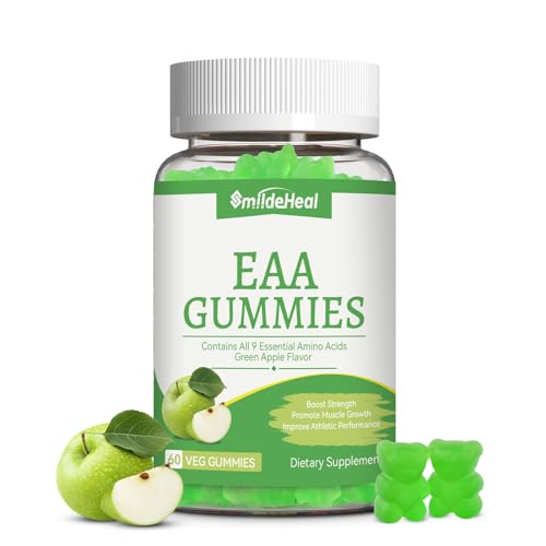 SmideHeal EAA Gummies 5750 mg Essential Amino Acids - All 9 Essential Aminos (EAA) and All Branched-Chain Aminos (BCAAs) Non-GMO Gluten Free Vegetarian Friendly Apple Flavor 60 Gummies