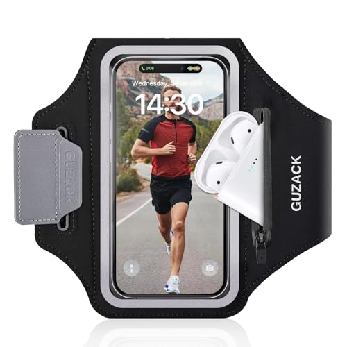 Running Armband with Earphone Pouch & Card Slot, Running Phone Holder for iPhone 16 15 14 Pro Max Plus Galaxy S25 S24 S23 Ultra, Up to 6.8