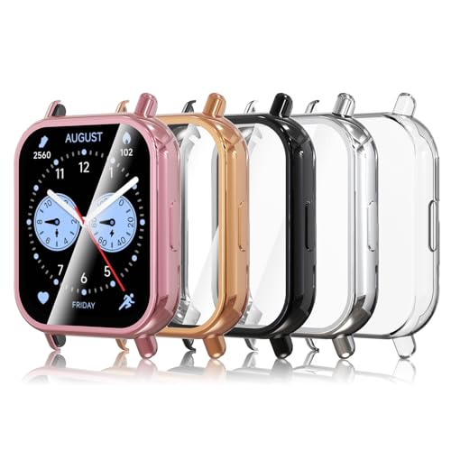 Simpeak 5 Piezas Funda Compatible con Xiaomi Redmi Watch 5 Lite, Slim Suave TPU Protector de Pantalla Ligero Anti-Arañazos, Negro/Transparente/Plata/Oro Rosa/Rosado