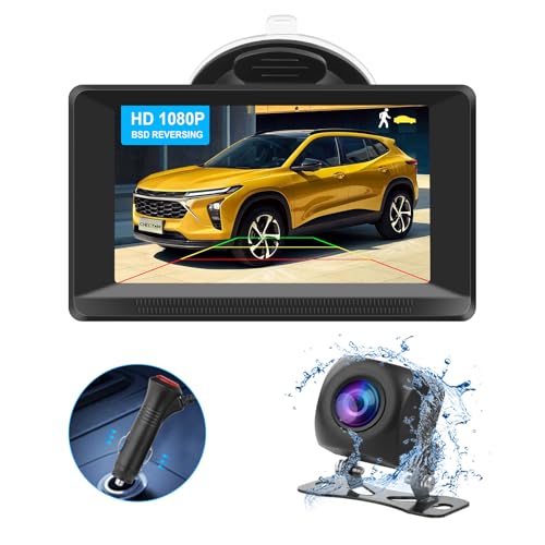 HD Backup Cameras for Cars Rear License Plate Reverse Camera with 4.3 Inch Monitor 1080P BSD Human Motion Detection Portable for Pickup Truck SUV 170° Wide View Angle Night Vision IP69K Waterproof -  CHECTOM, C431A