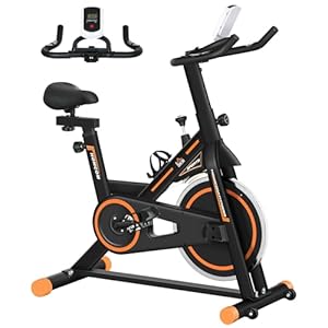 HOMCOM Heimtrainer für zu Hause, leiser Indoor-Fitness-Trainer mit LCD-Bildschirm, einstellbarer Widerstand, einstellbarer Lenker und Sitz, stationär zu Hause, Belastung 120 kg, schwarz und orange