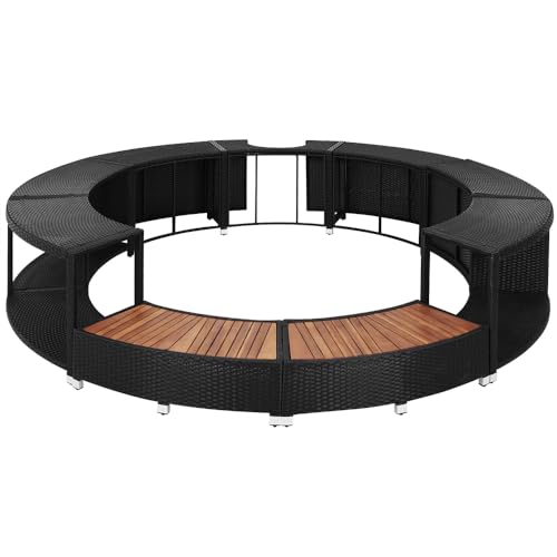 CASARIA Cornice Whirlpool Vasca Idromassaggio Polyrattan Ø 206 cm Ingresso in Legno Eucalipto Certificato FSC Bordo Piscina Relax