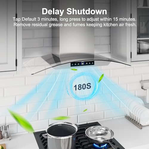 Image of 36 inch Range Hood Wall Mount, 1200 CFM with 4-Speed Gesture Sensing & Touch Control, Stainless Steel Ducted Kitchen Stove Vent Hoods with 2 LED Lights, Time Setting, Dishwasher-Safe Baffle Filters