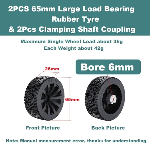 MiJunHD 2PCS 85mm Dia Solid Large Load Bearing Rubber Tyre & 2PCS 6mm Bore Clamping Hexagonal Shaft Coupling Suitable for Remote Controlled RC Smart Car Robot Wheel Tyres by MiJunHD - Image 2