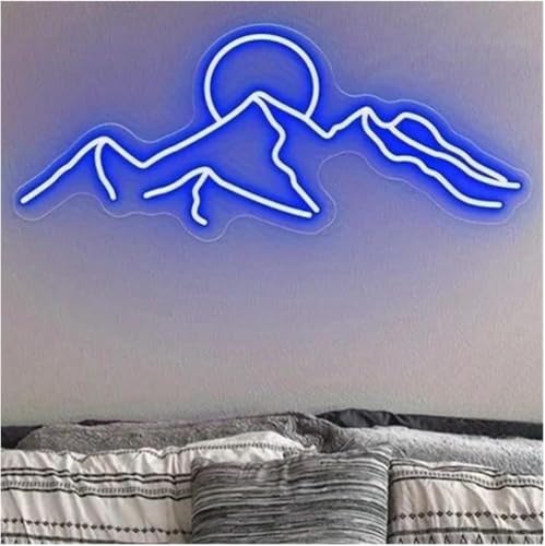 Enseigne lumière colorée bleue et lampe néon décoration murale montagne