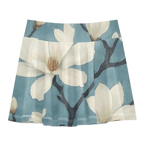 Joisal Dance Golf Athletic Shorts for Girls Skorts Toddlers Tennis Skirts Teen Skirt White Magnolia Flowers Blue 4t2