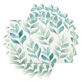 Manteles Individuales de Comedor - Juego de 2 Acuarela Mantel Individual de algodón y Lino Aislamiento térmico Antideslizante Comedor de Cocina,Hojas De Salvia