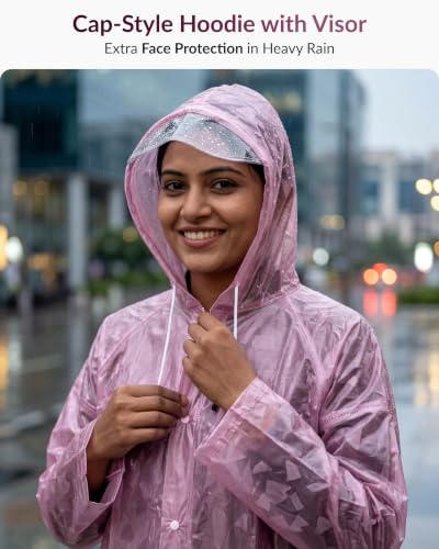 Image of Destinio Poncho for Men, Poncho for Women-Thick Waterproof PVC, Rain Coat, Reusable - Transparent Pocket Raincoat with Hood, Full Cover for Bag in Travel, Trekking, Bike Riders