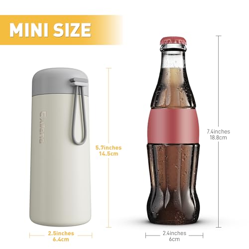 8 oz Water Bottles Made of 304 Stainless Steel, Small Water Bottles Double Wall Vacuum Insulation for Hot&Cold Drinks, Water Bottle Purse with Carry Handle - 100% Leakproof(Beige)