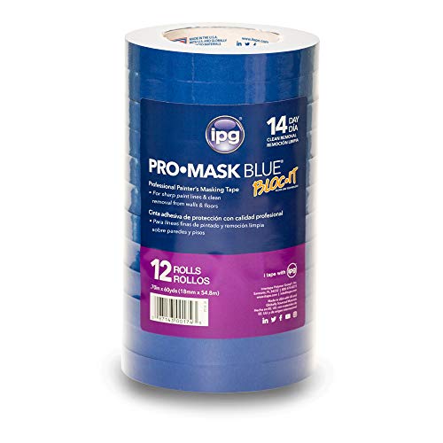 Image of IPG ProMask Blue with BLOC-It Premium 14-Day Masking Tape, .70 inch x 60 yd, Blue, (12-Pack)