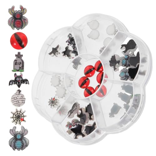 BAZEITFLOW 1 Scatola Charms Unghie Halloween in Resina Piccoli Gioielli Nail Art con Design Ragno Pipistrello Accessori Manicure DIY per Feste e Creativo