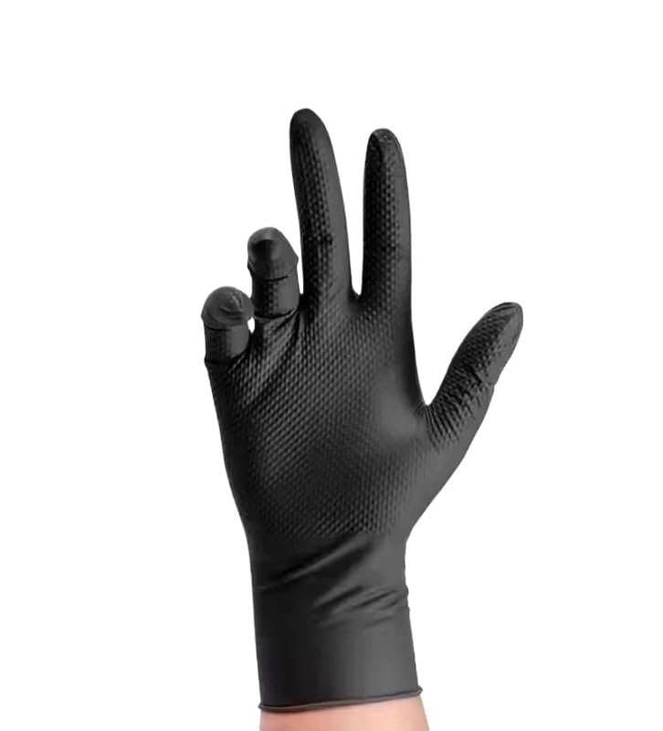 Guantes de nitrilo industriales negros 8 milésimas pulgada, resistentes, desechables, con textura diamante, no estériles, for limpieza del hogar y la cocina, 10/30/50 unidades(Diamond Black 50PCS,L)