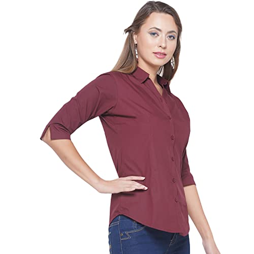 Image of Polycotton Women 3 /4 Sleeve Stylish Solid Western Offical Formal Shirt Casual Regular Fit Shirt for Women
