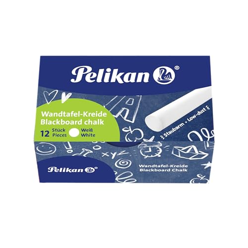 Pelikan Tafelkreide Weiß – 12 Stück, 12x90mm, Staubfrei, Abwaschbar, Beschichtete Griffzone, Ideal für Schule, Büro & Zuhause