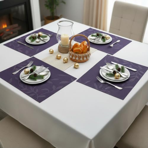 Image of YELONA Dining Table Placemats Set of 4 - Heat-Resistant, Non-Slip, Washable & Stain Resistant Woven PVC Vinyl Table Mats for Kitchen & Dining - 45 x 30 cm, Purple