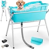 Handnam pet wash Station, Portable Dog Washing Bathing Station, Elevated Foldable Dog Bath for Shower and Grooming, 4 Adjustable Height Pet Tub for Small and Medium Size Dogs, Indoor and Outdoor