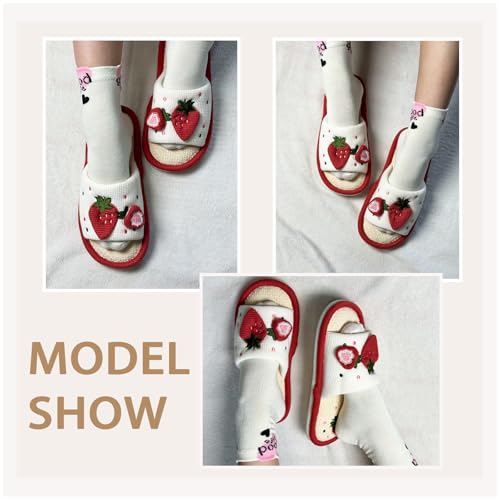 Women's Girls Strawberry Slippers Linen Cotton Slippers Cute Breathable Home Slippers Floor Non-Slip Slides For Bedroom Room4