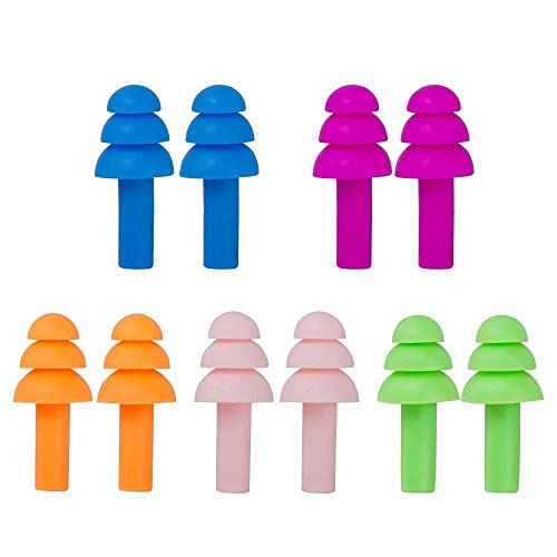 Image of Scheibe Ear Plugs Soft Silica Gel Noise Reduction for Sleeping/Meditation/Swimming Adult/Child/Reusable for Travel - 5 Pairs - Random Color