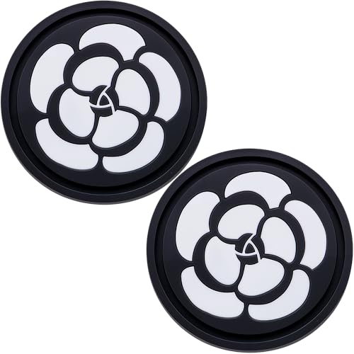 MEAJOO 2 Pack Car Cup Holder Coaster – 2.75 Inch Non-Slip Silicone Drink Mat, Universal Fit for Cars, Trucks & SUVs – Cute Auto Accessories for Women & Girls (White Flower)