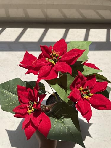 Image of Red Artificial Poinsettia Flower with Pot Decoretion in Home Office Living Room Decore Photography Kitchen Interior Table Centerpiece House Warming Gift Iteam | 30 cm