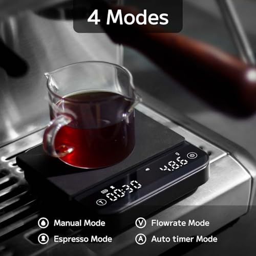 Coffee Scales with Timer, 4 Modes Mini Digital Espresso Scale, 0.1g High Precision Coffee Weighing Scale with Flow Rate for Pour-over Coffee, Rechargeable Kitchen Scales, Max 2kg, Black - Image 3