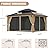 INTER HUT 13x15 Hardtop Gazebo with Netting and Curtains, Galvanized Steel Double Roof with Cedar Wood Frame Outdoor Pavilion for Patio, Garden, Deck and Lawn, Natural Wood/Black