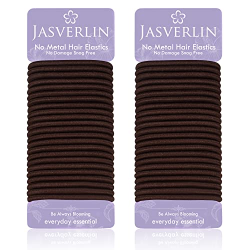 JASVERLIN Gomas para el pelo grandes y gruesas de color marrón, Sujetador de coleta sin daños, no se rompe, cintas de pelo para mujeres con textura rizada, accesorios de peinado 5mm 48 piezas