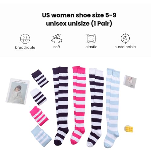 Image of Extra Long Striped Thigh High Socks Cute Soft Cotton Over the Knee Retro