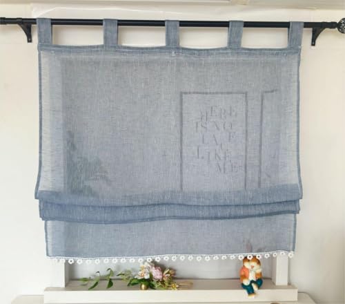 Vordesack Leinenoptik Raffrollo mit Blumen-Kante Unifarbige Raffgardine mit Schlaufen Landhausstil Wohnzimmer halbtransparent Gardinenschal Küche 1 Stück Blau HxB 140x45cm Vordesack Leinenoptik Raffrollo mit Blumen-Kante Unifarbige Raffgardine mit Schlaufen Landhausstil Wohnzimmer halbtransparent Gardinenschal Küche 1 Stück Blau HxB 140x45cm