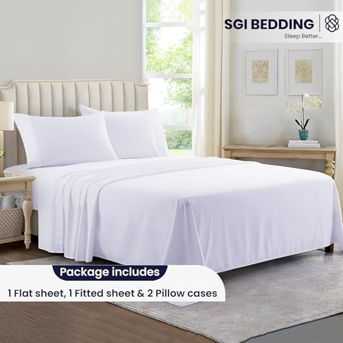 SGI 100% American Supima Cotton 800 Thread Count King Sheet Set – Luxury Sateen Weave, Ultra Soft, Breathable & Durable 4-Piece Bedding Set, Deep Pocket 15” Fitted – Hotel-Quality White Sheets - Thumbnail 4