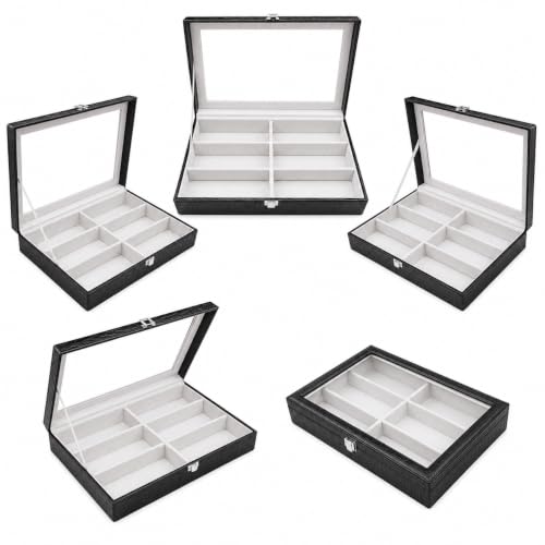 Image of La Trove 6 Slot Sunglasses Organizer Box, Glass Lid Eyewear Storage - Black