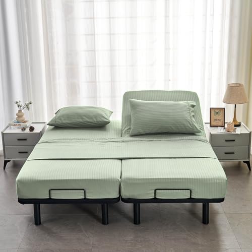 Kingnex Striped Split Queen Sheets Set for Adjustable Bed Sage by Kingnex - Used condition - Image 6