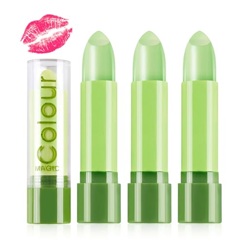 Lishang 3 Pezzi Rossetto Verde Impermeabile Cambia Colore con Lunga Durata, Balsamo Cura Delle Labbra Aloe Idratante per Donna Ragazze, Regalo Compleanno Natale