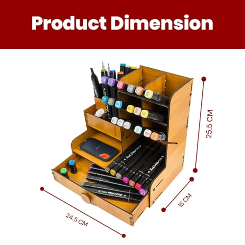 Image of Wooden Desk Organiser Pen Stand for Study Table Brown