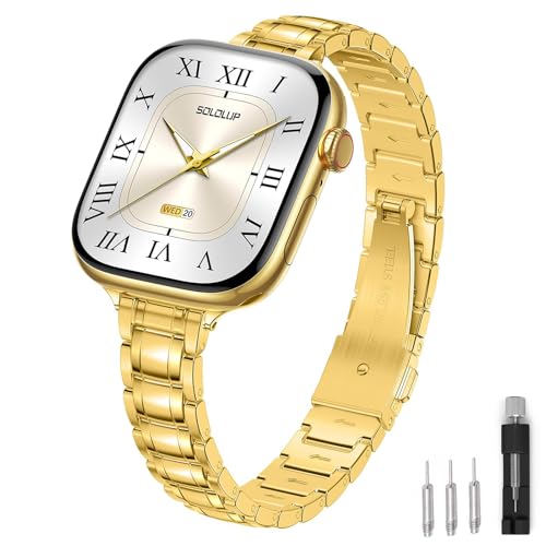 SOLOLUP Slim Metal Band for Apple Watch Band Women 44mm 45mm 46mm 49mm 42mm