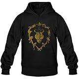 Front kangaroo pocket GGQ Mens World of Warcraft Alliance Gold Logo Hoodie Black