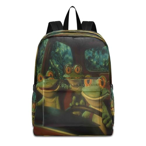 Dussdil Funny Green Frog Driving (1) Kids Backpack Backpacks for Boys Girls Teen School Bookbag Laptop Bag Daypack Large Travel Sports Bags