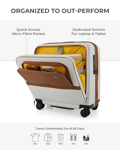 Image of EUME Overnighter Pro Luggage Trolley for Travel 18 inch, Cabin Bag | Trolley Bag Small for Luggage | with Laptop Sleeve | 100% German Bayer Polycarbonate - Mocha White