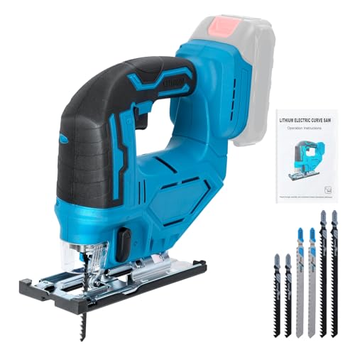 Jig Saw for Makita 18V Battery, Cordless Jigsaw Tool Brushless Motor, Variable Speed, Bevel Angle (0°-45°), LED Light with 3 Position Orbital Setting for Straight/Curve/Circle/Cutts (No Battery)