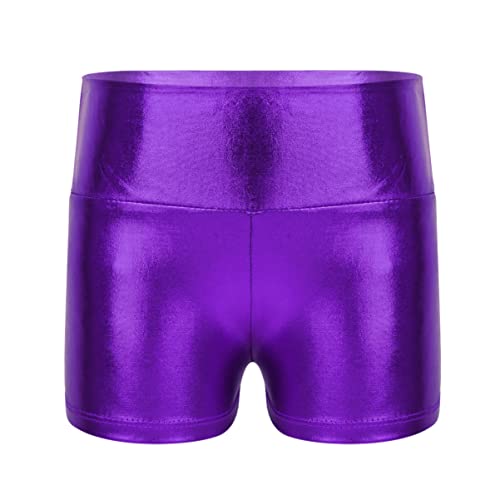 CHICTRY Kids Girls Metallic Shiny Stretch High Waisted Athletic Booty Dance Shorts