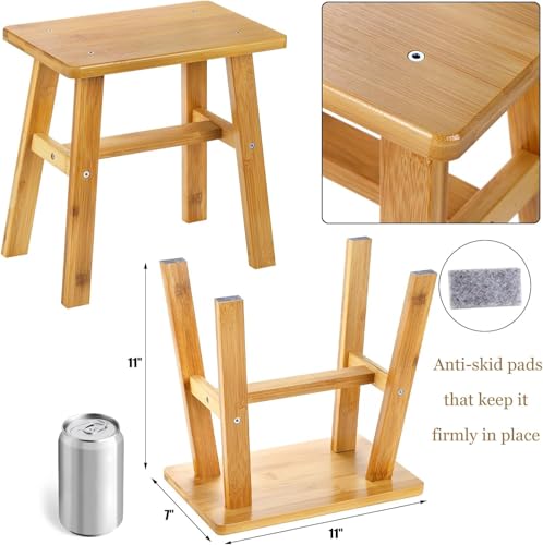 Yesland Wood Stool, Bamboo Small Low Stools Mini Plant Stool 11 x 7 Inch Rectangular Shower Bench Seat Milking Step Stools for Adults, Shoe Changing, Home, Bathroom, Bedside (Natural)