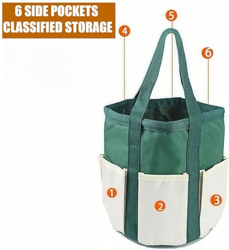 BLIRITEL Garden Tool Organizer, Waterproof Garden Tool Tote Bag with 6 Side Pockets, Outdoor Gardening bucket Bag with Thickened Base and Comfortable Carry Handles (Dark Green) - Thumbnail 5