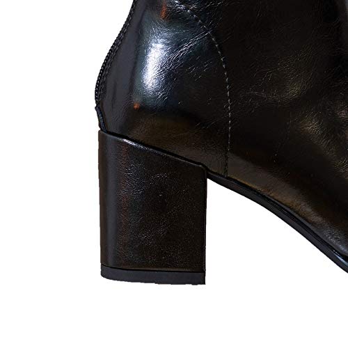 Tinacus Women's Genuine Leather Handmade Square Toe Mid Chunky Heel Knee High Boots With Back Zipper(Black, Us7) #TOP1