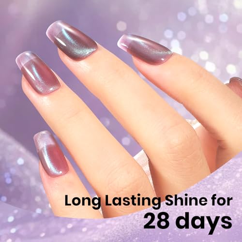 Image of Beetles Lagoon's Blush Purple Cat Eye Gel Nail Polish - 15ML Purple Cat Eye Glitter Gel Polish Magnetic Shimmer Effect Soak Off UV Nail Art Design Salon DIY Manicure Gift for Women