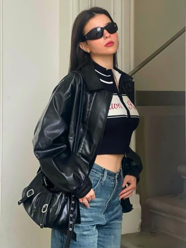 Image of Aelfric Eden Blackair Men's Varsity Jackets Womens Bomber Jackets Vintage Motorcycle Racer Jacket
