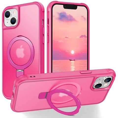 Hocase for iPhone 14/13 Case 6.1", with Magnetic Ring Stand [Compatible with MagSafe] [Military Grade Protection] Slim Shockproof Translucent Protective Phone Case - Hot Pink Cover