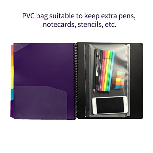 Pasta de arquivo expansível, 12 bolsos, projeto espiral, pasta de notebook, organizador de arquivo,
